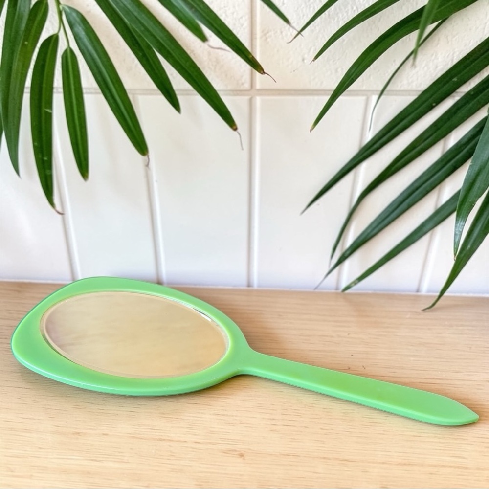 Vintage DuPont Lucite Hand Mirror Green Yellow Vanity Mirror Retro Table Mirror - Picture 5 of 13